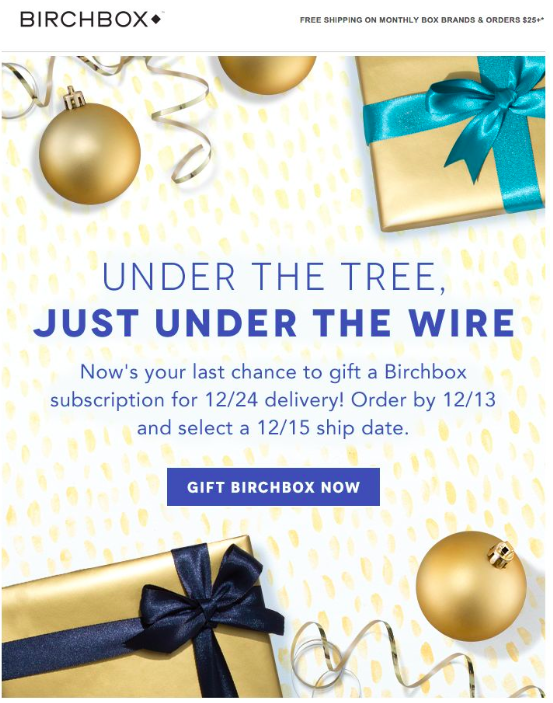 Birchbox holiday email example