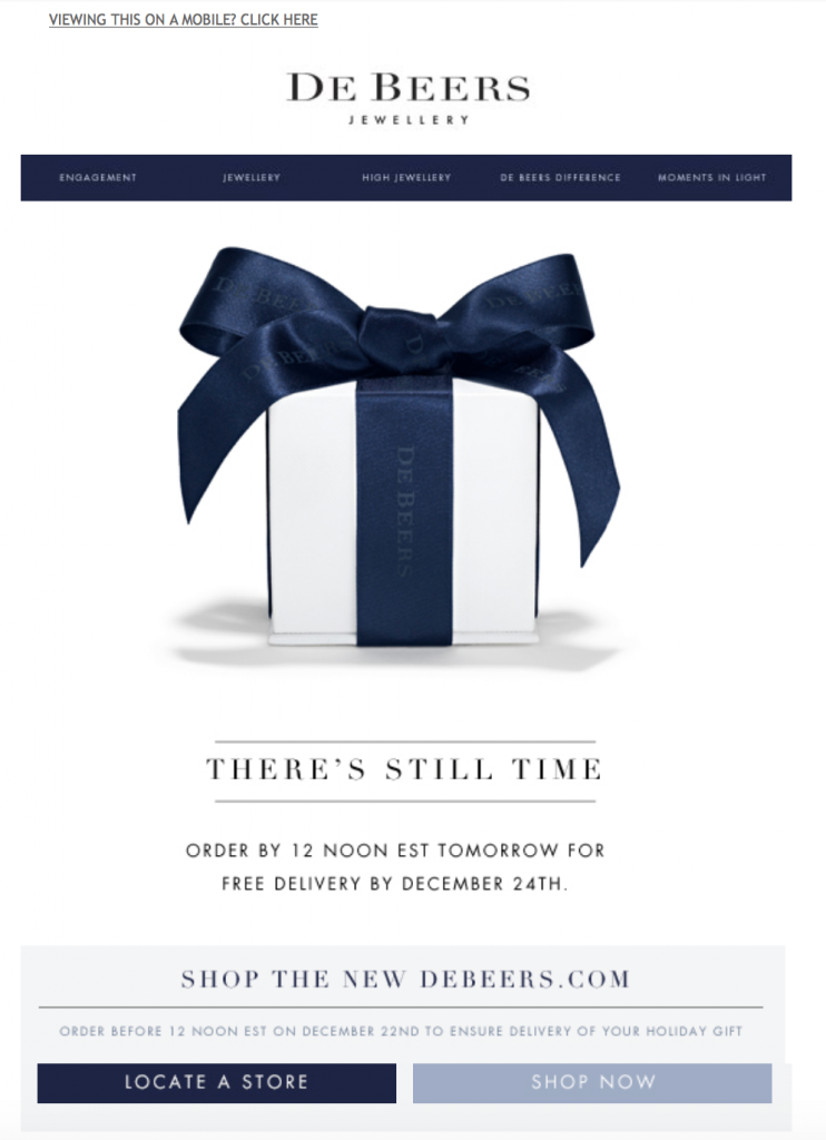 De Beers holiday email example