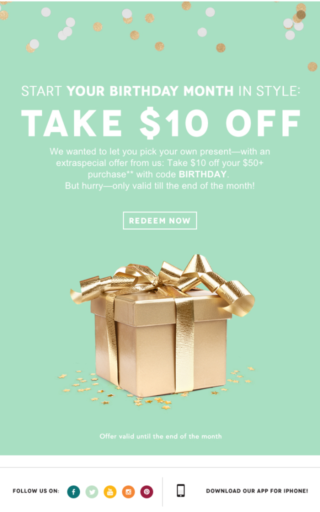 birthday email example from Birchbox