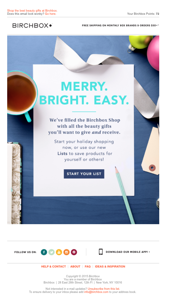 Birchbox holiday email example