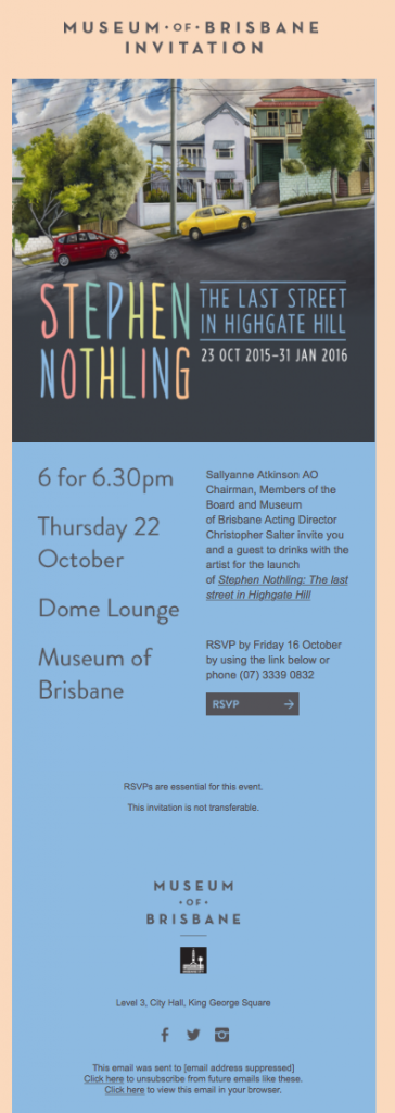 the Museum of Brisbane email example - nonprofit marketing emails