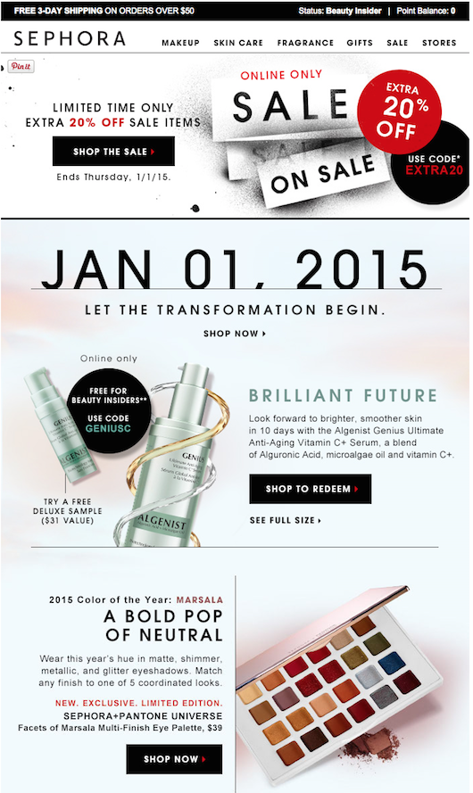 Spear New Year email campaign